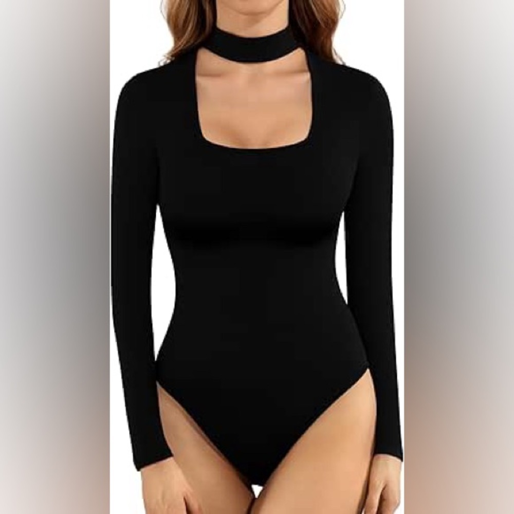 NWT MANGOPOP‎ Women’s Cut Out Mock Neck Long Sleeve Bodysuit - Size: Large